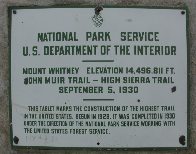 Marker at the Summit of Mt. Whitney