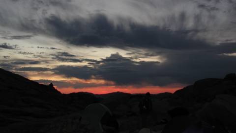A rather ominous sunrise over Trail Camp
